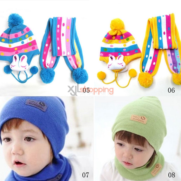 Children's warm hat rabbit hat scarf piece