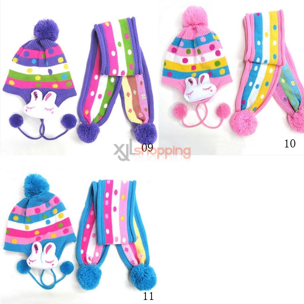 Children's warm hat rabbit hat scarf piece