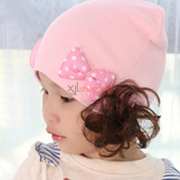 Double bows +wigs knitted children's hats