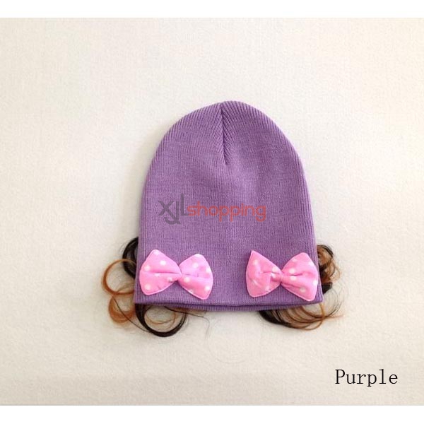 Double bows +wigs knitted children's hats
