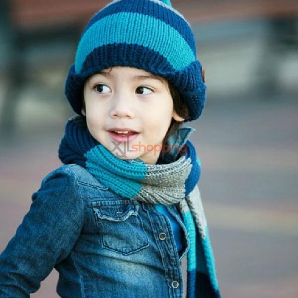 Children's yarn hat knitted flanging + scarf