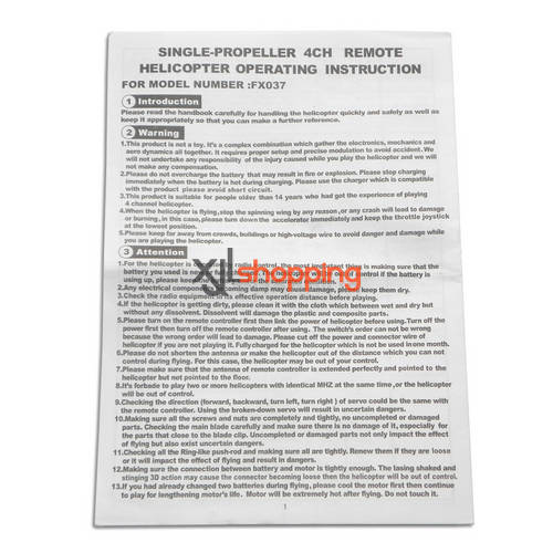 FX037 english manual book FEIXUAN Fei Lun FX037 helicopter spare parts
