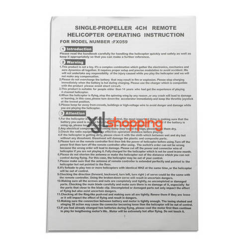 FX059 english manual book FEIXUAN Fei Lun FX059 helicopter spare parts