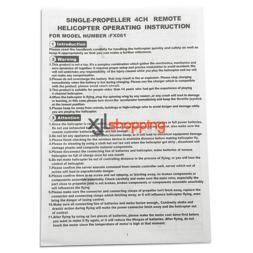 FX061 english manual book FEIXUAN Fei Lun FX061 helicopter spare parts - Click Image to Close