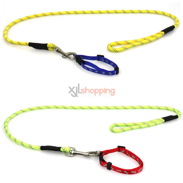 Dog traction rope, small dog leash dog Teddy nylon rope traction belt pets cat collars, pet supplies [Traction rope + collars]